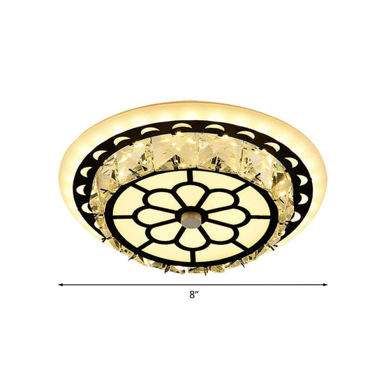 Modern Black Floral Pattern Crystal Led Ceiling Light - Beveled Round/Square Flushmount Lamp For