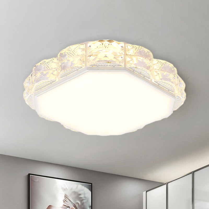 Led Crystal Ceiling Lamp: Simple Scalloped Design Integrated Flush Light Fixture (Black/White)