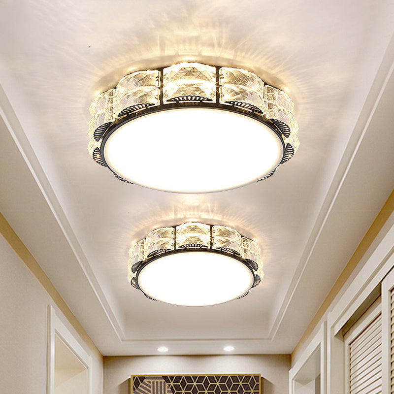 Led Crystal Ceiling Lamp: Simple Scalloped Design Integrated Flush Light Fixture (Black/White) Black