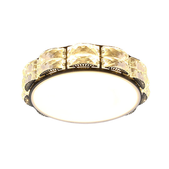 Led Crystal Ceiling Lamp: Simple Scalloped Design Integrated Flush Light Fixture (Black/White)