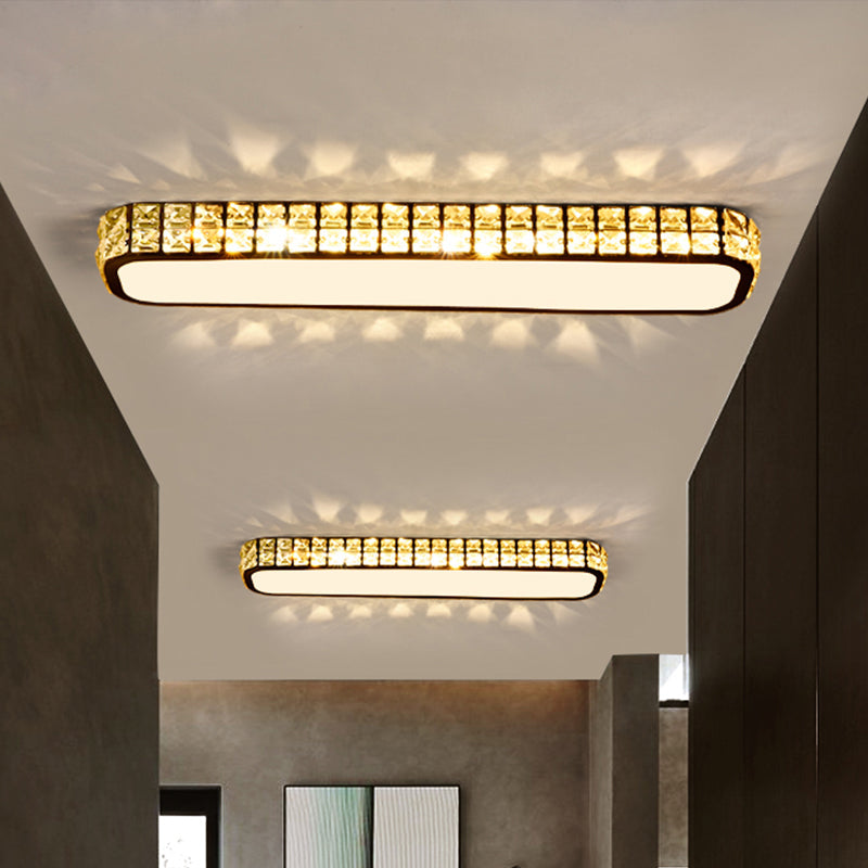 Modern Crystal-Encrusted Led Flush Mount Ceiling Lamp - 15/19/23 Long Black/White Black / 15