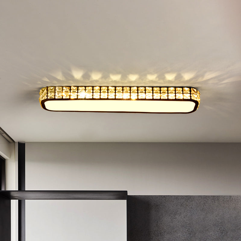 Modern Crystal - Encrusted Led Flush Mount Ceiling Lamp - 15’/19’/23’ Long Black/White