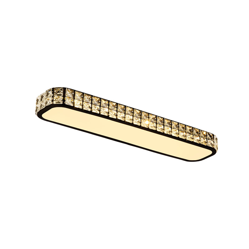 Modern Crystal - Encrusted Led Flush Mount Ceiling Lamp - 15’/19’/23’ Long Black/White