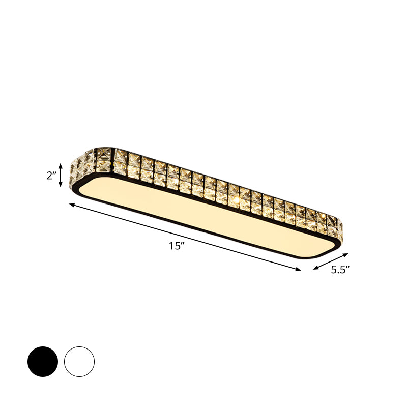 Modern Crystal - Encrusted Led Flush Mount Ceiling Lamp - 15’/19’/23’ Long Black/White