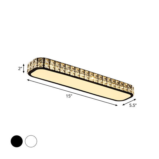 Modern Crystal - Encrusted Led Flush Mount Ceiling Lamp - 15’/19’/23’ Long Black/White