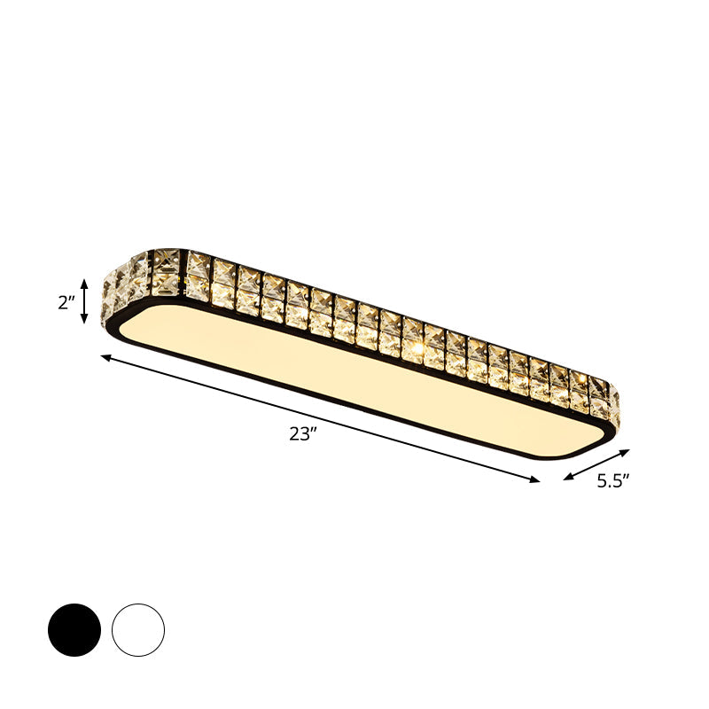 Modern Crystal-Encrusted Led Flush Mount Ceiling Lamp - 15/19/23 Long Black/White