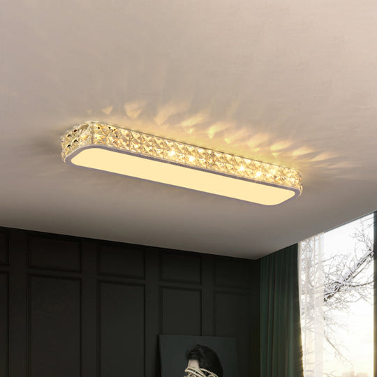 Modern Crystal - Encrusted Led Flush Mount Ceiling Lamp - 15’/19’/23’ Long Black/White