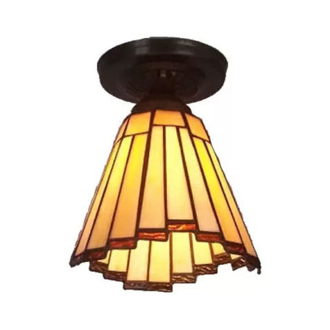 Tiffany Style Stained Glass Ceiling Light Mini Coolie Semi Flush Mount H8 X D6