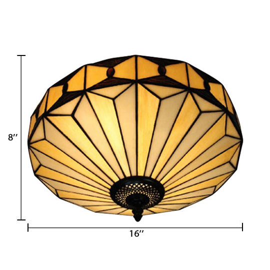 Geometric Stained Glass Ceiling Light For Bedroom - 2-Light Flush Mount Fixture Mission Style