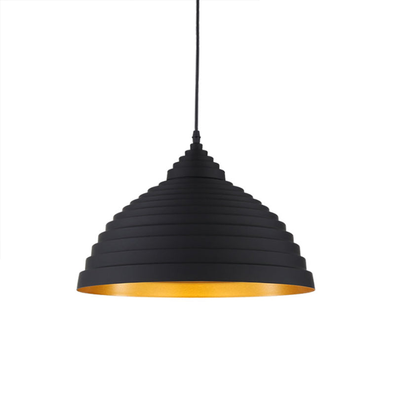 Retro Aluminum Pendant Light With Adjustable Cord - Ridged Dome Design Single Bulb Ideal For Coffee