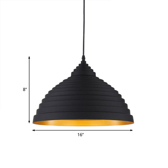 Retro Aluminum Pendant Light With Adjustable Cord - Ridged Dome Design Single Bulb Ideal For Coffee