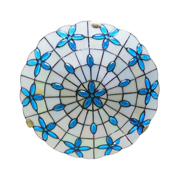 Tiffany Stained Glass Ceiling Light Blue - 3-Lights Flushmount With Bowl Shade Jewel 5H X 16D