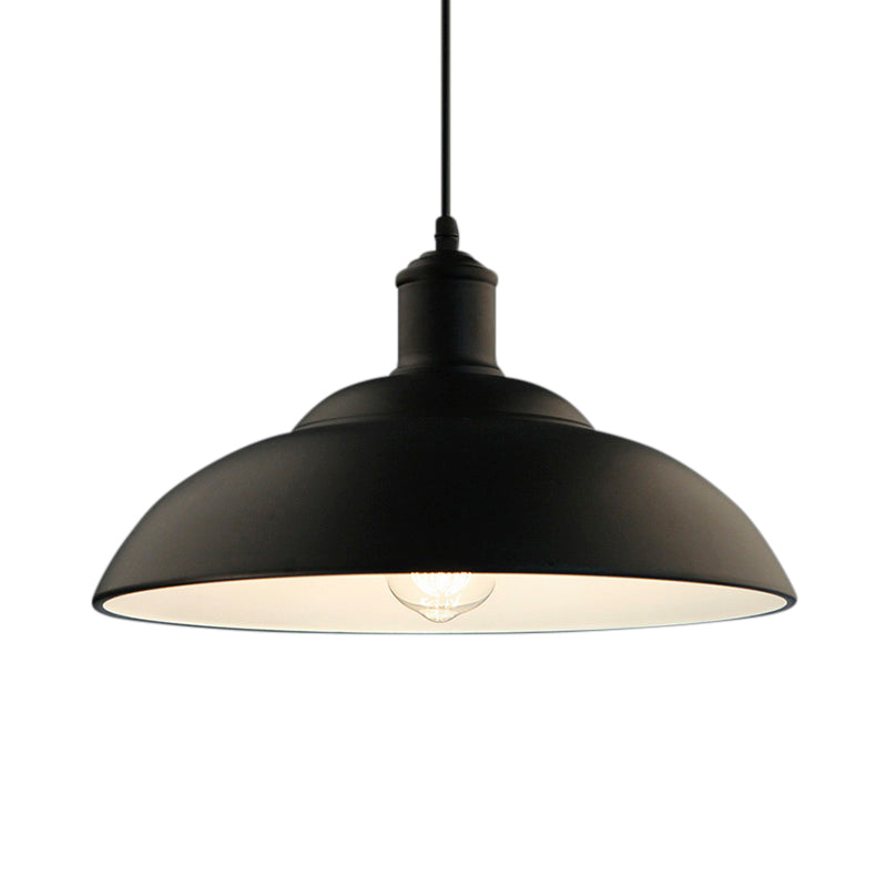 Retro Black Metal Hanging Lamp With Bowl Shade - Stylish Ceiling Light For Living Room