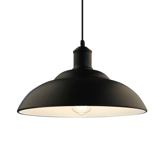 Retro Black Metal Hanging Lamp With Bowl Shade - Stylish Ceiling Light For Living Room