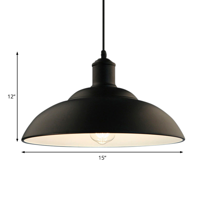Retro Black Metal Hanging Lamp With Bowl Shade - Stylish Ceiling Light For Living Room