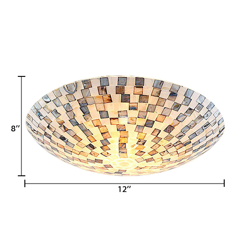 Tiffany Shell Flush Mount Ceiling Light In Beige - 2 Lights Bowl Shade 8 H X 12 Diameter Bedroom