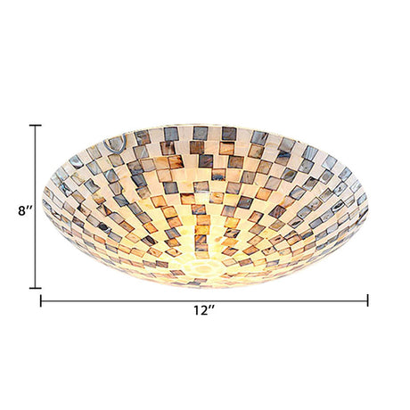 Tiffany Shell Flush Mount Ceiling Light In Beige - 2 Lights Bowl Shade 8 H X 12 Diameter Bedroom