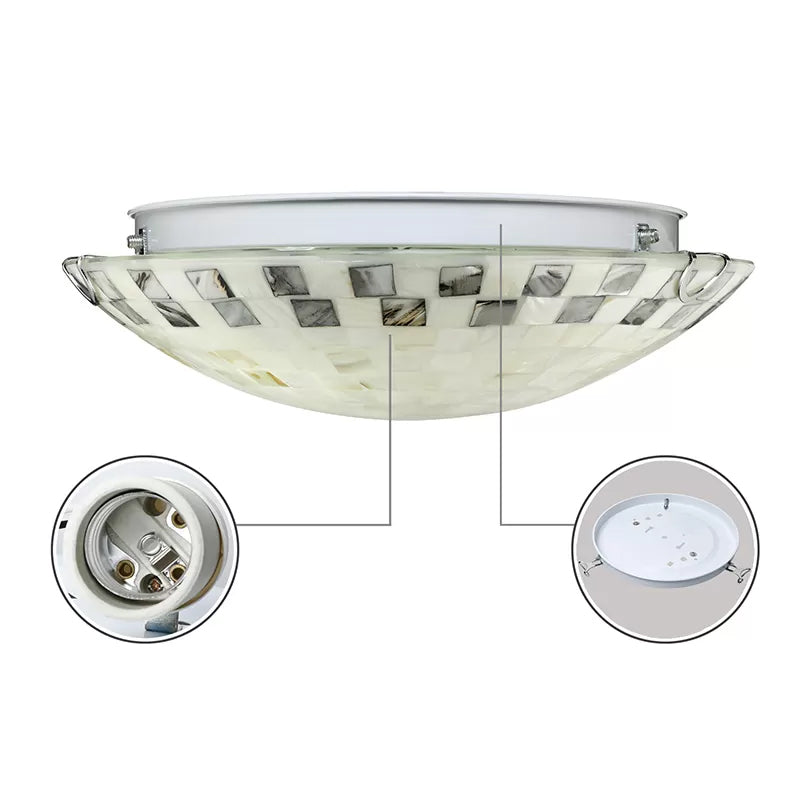 Tiffany 2-Light Shell Flush Mount Ceiling Light In Beige For Bedroom - 3 H X 12 D
