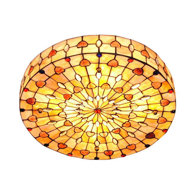 Tiffany Style Stained Glass Ceiling Light Flush Mount - 4 Lights Jewel Lighting For Bedroom With