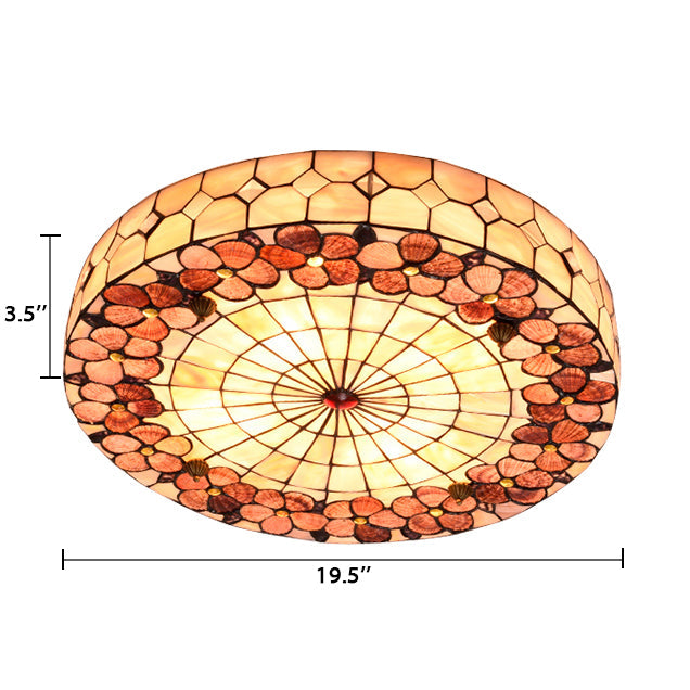 Tiffany Bedroom Ceiling Lights - 4-Light Flush Mount Fixture With Stained Glass Drum Shade And