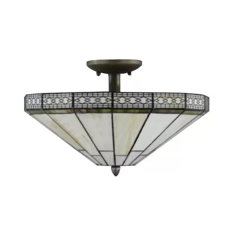 Mission Style Beige Glass Ceiling Light For Bedrooms - 2 Flared Semi Flush Lights 12’ H X 16’