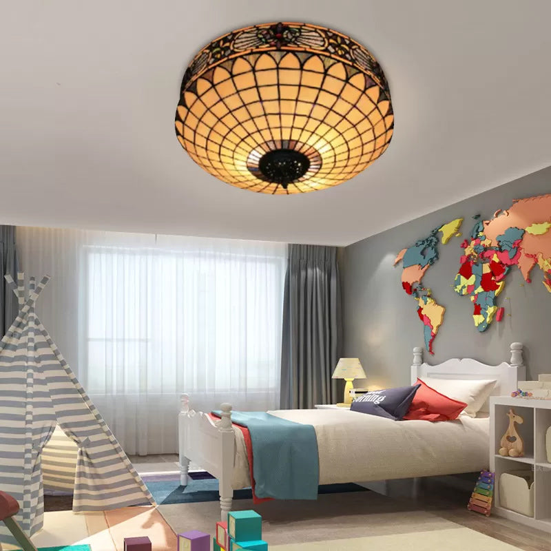 Tiffany Style Stained Glass Ceiling Light 2 - Lights Cylinder Flush Mount For Bedroom - 8’H X