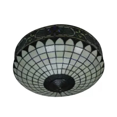 Tiffany Style Stained Glass Ceiling Light 2 - Lights Cylinder Flush Mount For Bedroom - 8’H X 18’D