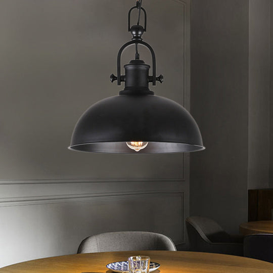 Industrial Pendant Light With Adjustable Chain - Bowl Shade Metal Black