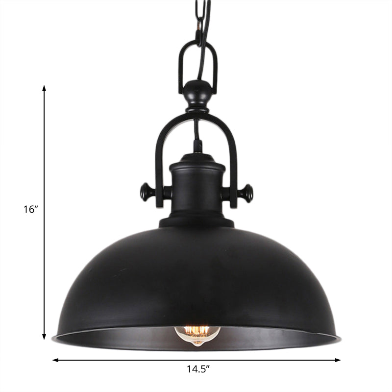 Industrial Pendant Light With Adjustable Chain - Bowl Shade Metal Black