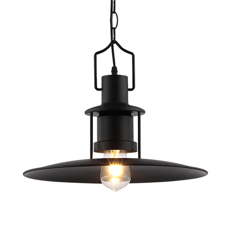 Industrial Metal Pendant Light - Flat Cone Shade 1 Black 16 Width Perfect For Dining Room Hanging