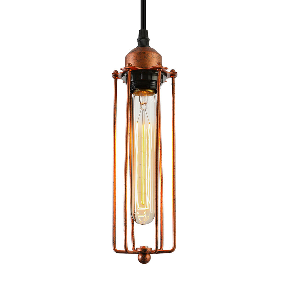 Vintage Style Dark Rust Tube Pendant Light With Wire Guard - Ideal For Kitchen Lighting