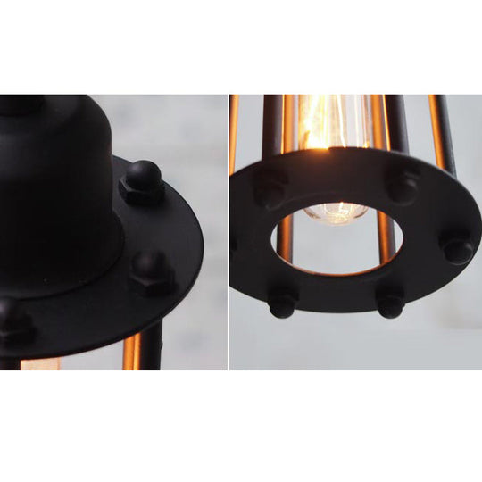 Industrial Metal Pendant Light With Tube Shade And Wire Guard - Black Finish