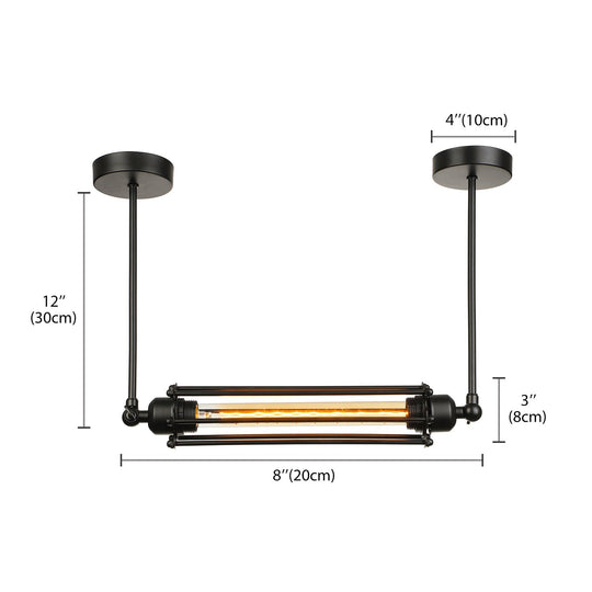 Retro Industrial Black Tube Cage Hanging Pendant Light With Iron Finish - Perfect For Dining Room