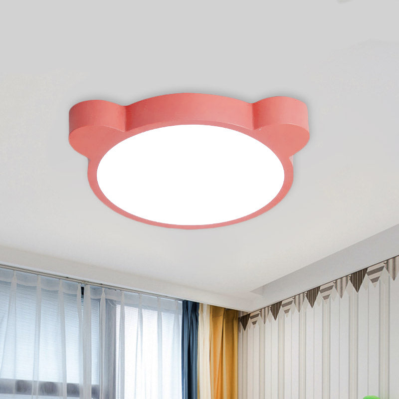 Cartoon Bear Led Flushmount Ceiling Light For Kids Bedroom In Black/White/Pink