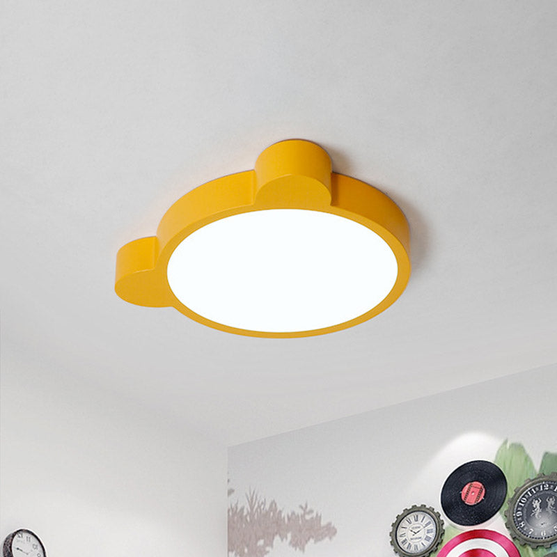 Cartoon Bear Led Flushmount Ceiling Light For Kids Bedroom In Black/White/Pink