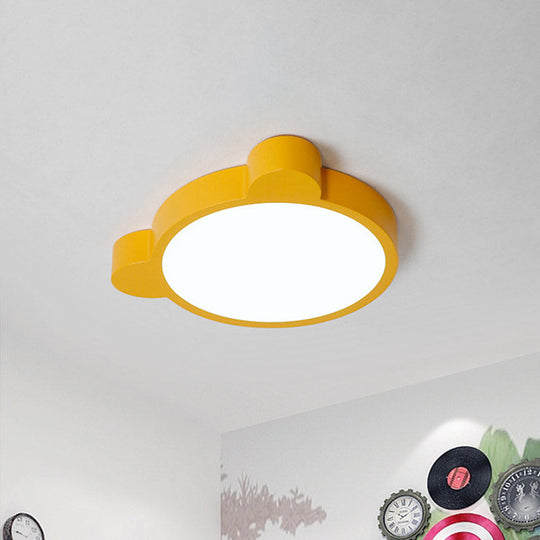 Cartoon Bear Led Flushmount Ceiling Light For Kids Bedroom In Black/White/Pink