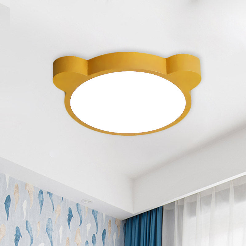Cartoon Bear Led Flushmount Ceiling Light For Kids Bedroom In Black/White/Pink