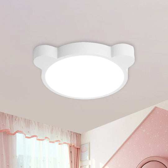 Cartoon Bear Led Flushmount Ceiling Light For Kids Bedroom In Black/White/Pink