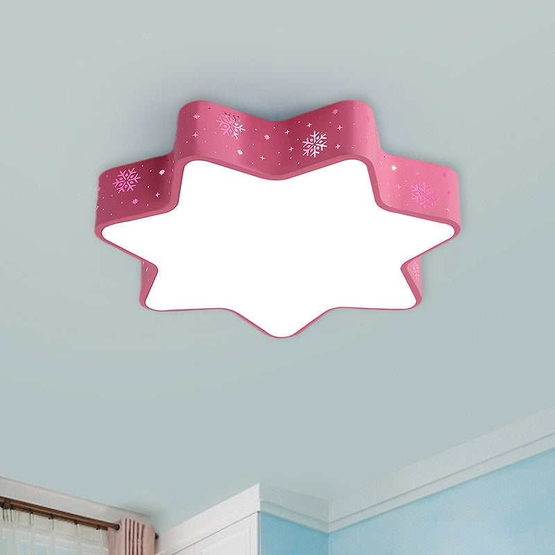 Flushmount Iron Macaron Led Ceiling Light For Kindergarten With Snowflake Design In Pink/Blue Pink