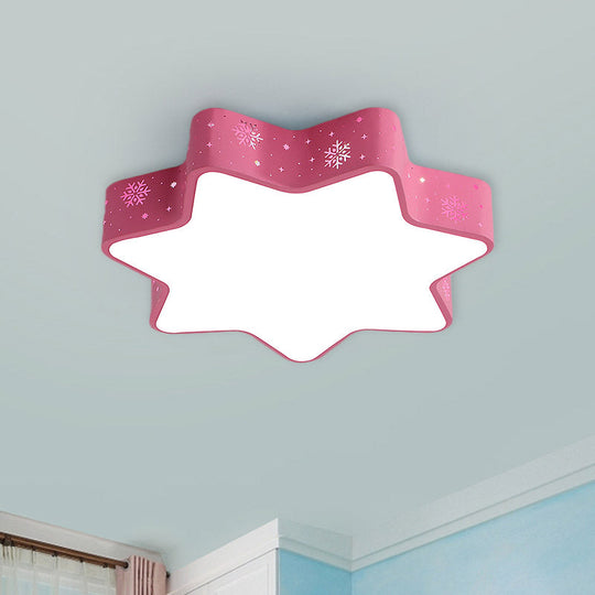 Flushmount Iron Macaron Led Ceiling Light For Kindergarten With Snowflake Design In Pink/Blue Pink