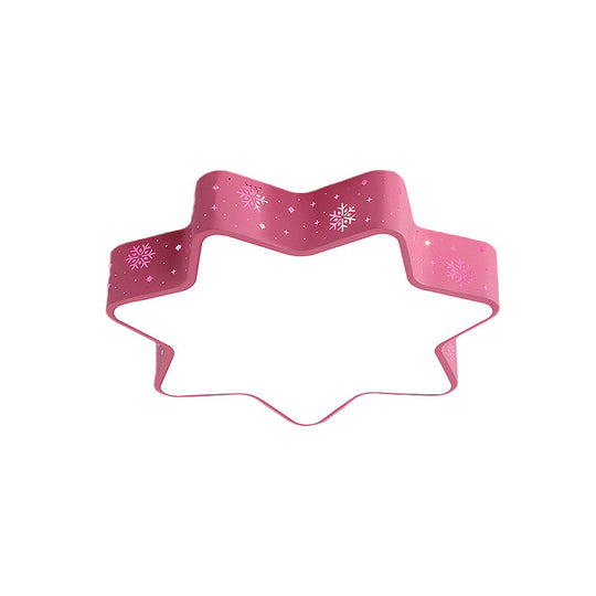 Flushmount Iron Macaron Led Ceiling Light For Kindergarten With Snowflake Design In Pink/Blue