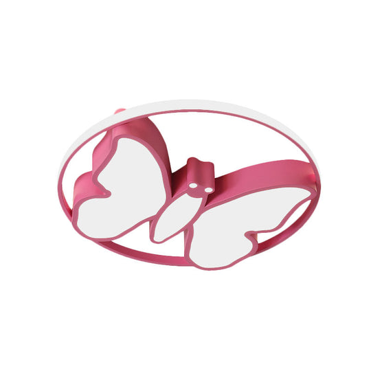 Kids Acrylic Led Butterfly Flush Mount Light With Glow Hoop In White/Pink/Blue