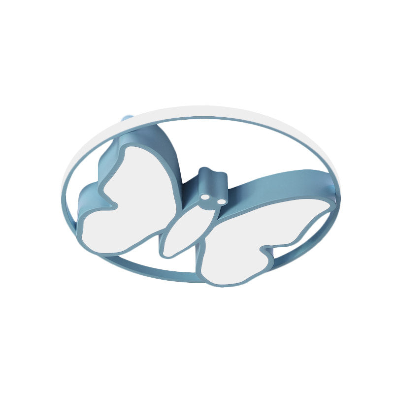 Kids Acrylic Led Butterfly Flush Mount Light With Glow Hoop In White/Pink/Blue