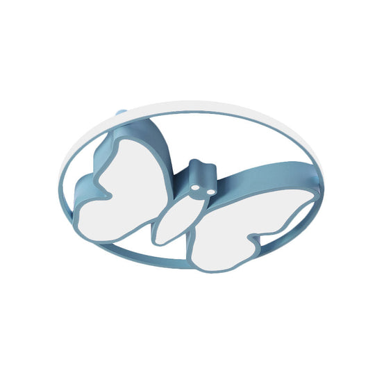 Kids Acrylic Led Butterfly Flush Mount Light With Glow Hoop In White/Pink/Blue
