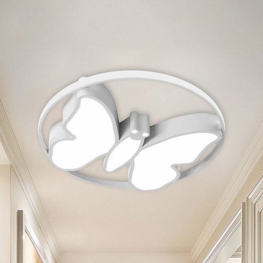 Kids Acrylic Led Butterfly Flush Mount Light With Glow Hoop In White/Pink/Blue White / Warm