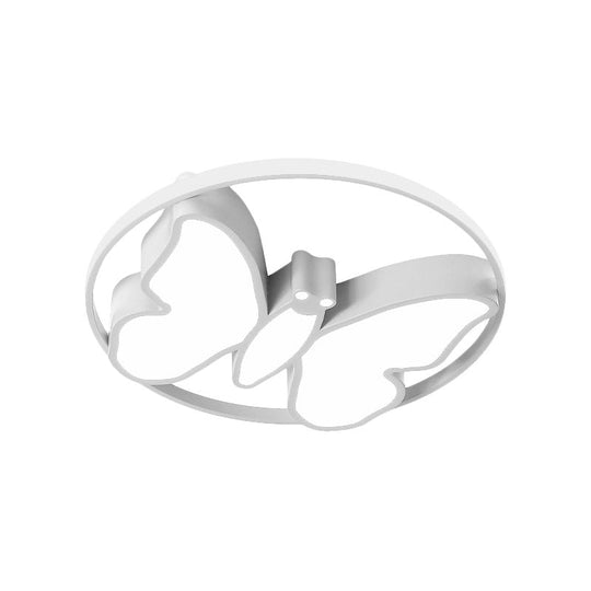 Kids Acrylic Led Butterfly Flush Mount Light With Glow Hoop In White/Pink/Blue