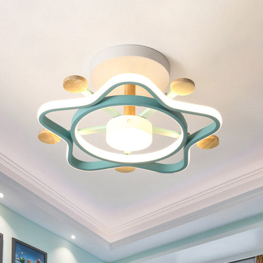 Kid’s Pink/Blue Wood Pentagram Led Semi Flush Light - Ceiling Lighting For Baby Room In