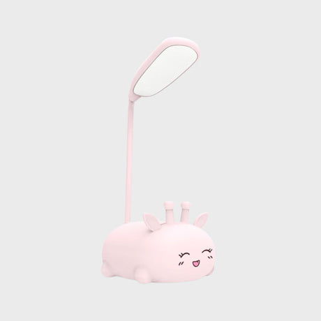 Sika Deer Cartoon Desk Lamp: Kids Plastic Led Night Light With Flexible Arm In White/Pink/Blue