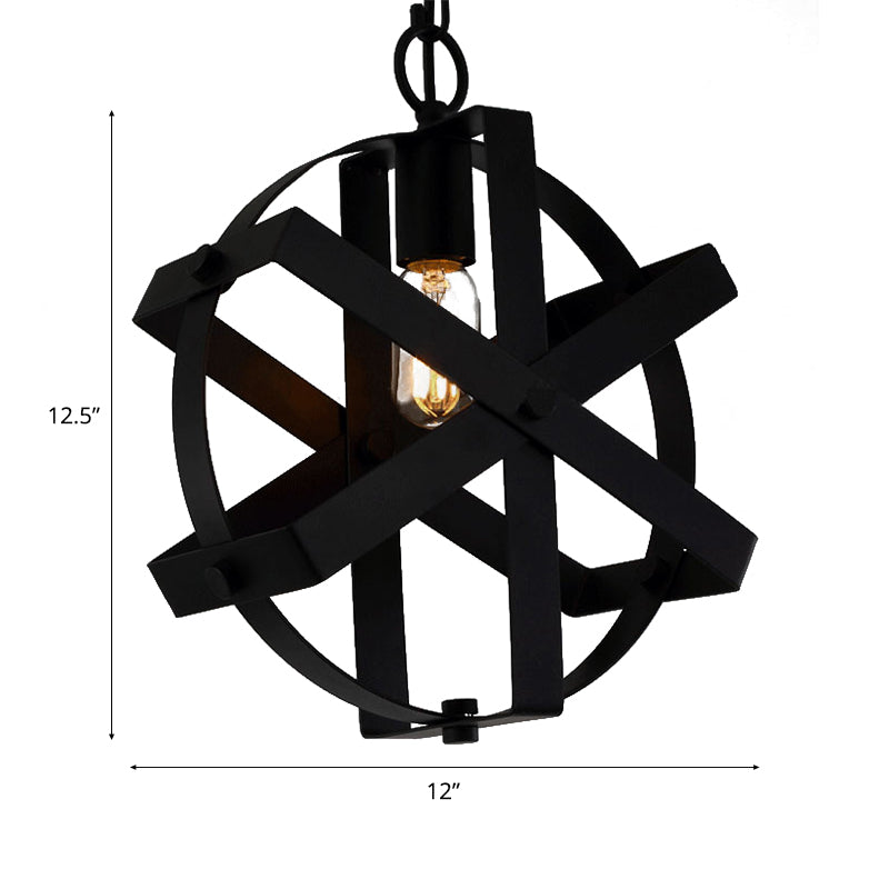 Adjustable Chain Industrial Strap Pendant Ceiling Light - Black Metal 1-Head Round Hanging Lamp