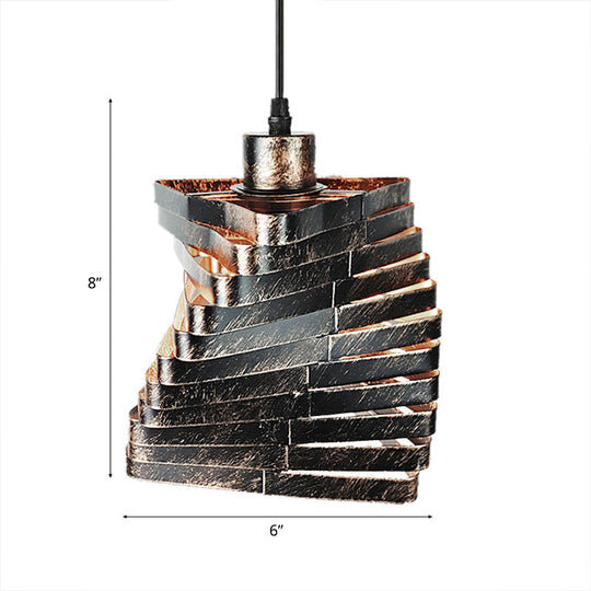 Farmhouse Triangle Pendant Light 1-Light Iron Fixture With Wire Frame In Bronze